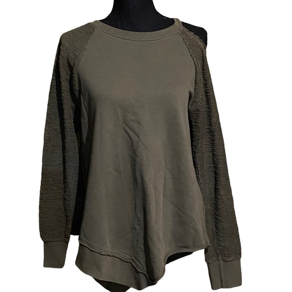 Red Haute Revolve Distressed Army Green Sweatshirt Top Women's L Large